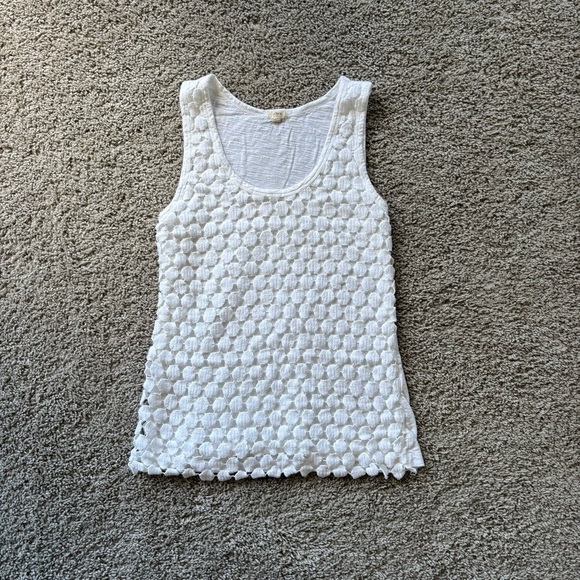 J. Crew Crochet Tank Top XS White Cotton Layered Embellished - Picture 2 of 6